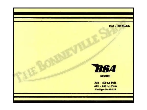 00 5116 A01 1963 1964 1965 Bsa A50 A65 Thunderbolt Lightning Parts Book