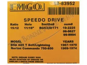 Norton Bsa Triumph Smiths Type Speedo Drive 1.25/1 15/12 By Emgo Pn# 06-0627 T 5 06 0627T 03 Emgo Speedo Drive 15 12 11 16 Inch Axle