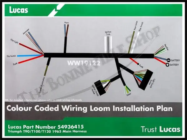 54936415 G Triumph 350 500 650 Twins Cloth Wiring Harness Genuine Lucas 1965