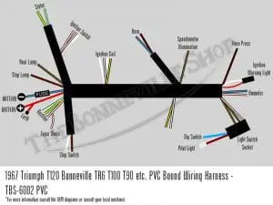 1967 Triumph T90 T100 Tr6 T120 Wiring Harness Pvc Bound Uk Made 54950449 Pn# Tbs-6002 Pvc 3 54950449 Tbs 6002 Pvc 02 1967 Triumph T120 Bonneville Tr6 T100 T90 Pvc Bound Wiring Harness Uk Made