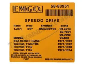Triumph Bsa 1971 Up Smiths Type Speedometer Drive (1) Ratio 1.25:1 By Emgo Pn# 60-3213 T Or Bg5330/164 4 T Triumph Bsa Up Smiths Type Speedometer Drive By Emgo