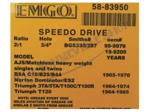 Triumph T100 Tr6 T120 Smiths Type Speedometer Drive 2:1 By Emgo Pn# 60-0373 T Bg5330/287 4 T Emgo Speedo Drive Inch Axle