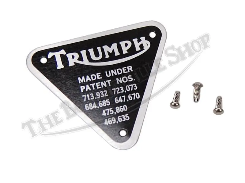 Triumph 500 / 650/ 750 Patent Plate (1) And Rivets (3) Pn# 70-4016 E4016 1 70 4016 02 Triumph Patent Plate With Rivets Alloy