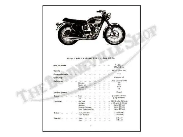 Triumph T Bonneville Tr Trophy Parts Book