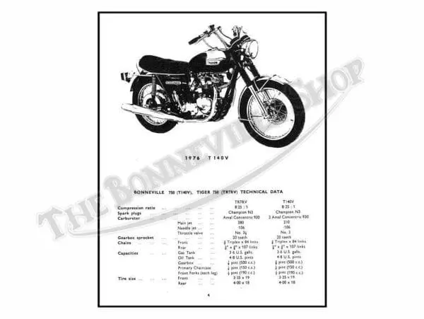 A Triumph T Bonneville Tr Tiger Parts Book