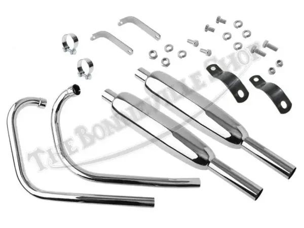 Triumph 650 T120 Tr6 Exhaust Pipe And Muffler Kit Unit 1967-70 (No Fin Header Clamps) Pn# Tbs-0649 1 Tbs 0649 01 Triumph 650 T120 Tr6 Exhaust Pipe And Muffler Kit Unit 1967 70 No Fin Header Clamps