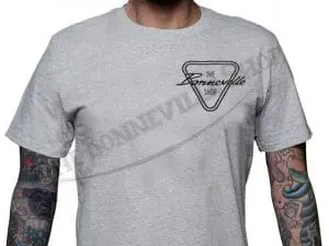 The Bonnie Shop Script Logo T-Shirt (New Logo) Grey W/Black Ink Large Pn# Tbs-9987-Lg 3 Tbs 9987 Lg 02 The Bonneville Shop Script Logo T Shirt Grey Black Ink Large