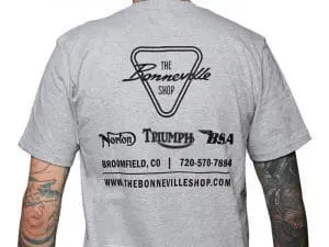 The Bonnie Shop Script Logo T-Shirt (New Logo) Grey W/Black Ink Large Pn# Tbs-9987-Lg 4 Tbs 9987 Lg 03 The Bonneville Shop Script Logo T Shirt Grey Black Ink Large