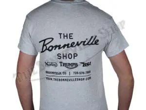 The Bonnie Shop Script Logo T-Shirt Grey With Black Ink Triumph Norton Bsa Pn# Tbs-9994 4 The Bonnie Shop Script Logo T-Shirt Grey With Black Ink Pn# Tbs-9994