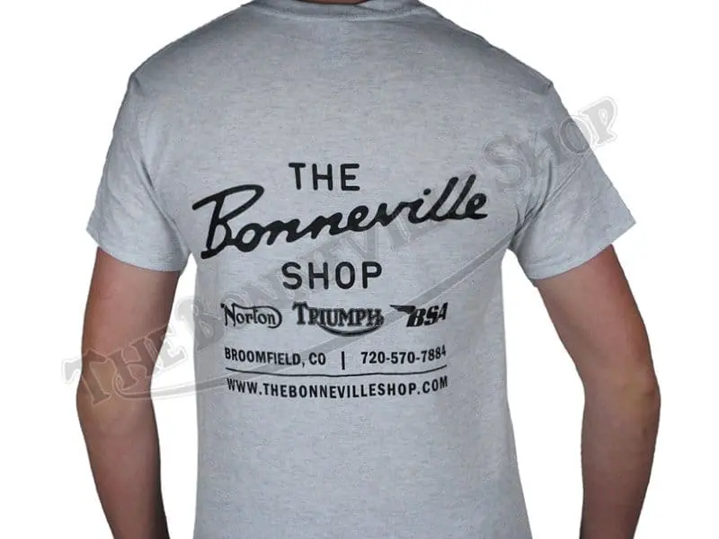 The Bonnie Shop Script Logo T-Shirt Grey With Black Ink Triumph Norton Bsa Pn# Tbs-9994 3 The Bonnie Shop Script Logo T-Shirt Grey With Black Ink Pn# Tbs-9994