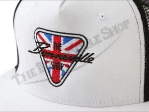 Tbs Hat02 02 The Bonneville Shop Patent Plate Logo Black And White Trucker Hat