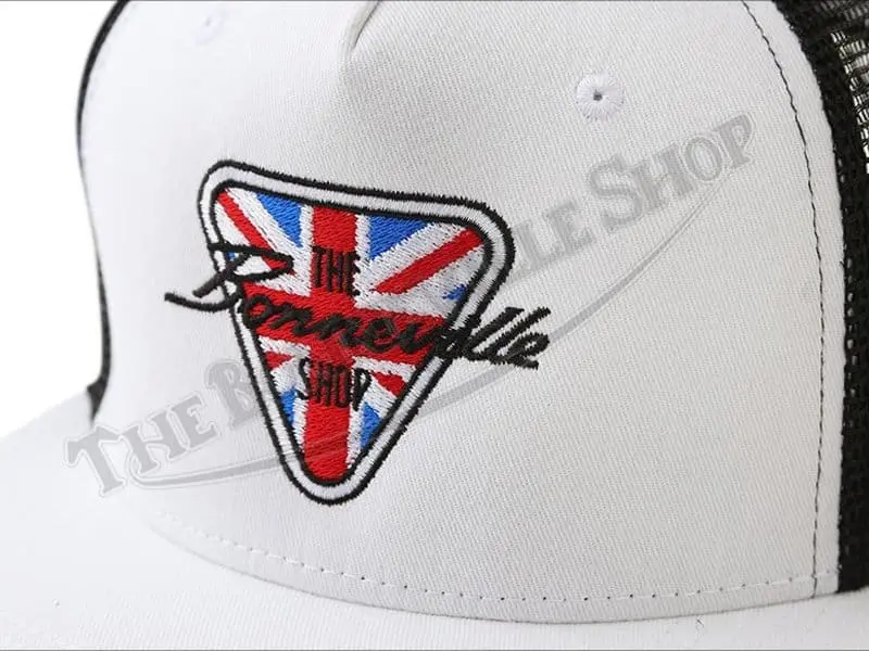 The Bonneville Shop Patent Plate Logo Black &Amp; White Trucker Hat Triumph Norton Bsa Pn# Tbs-Hat02 3 Tbs Hat02 02 The Bonneville Shop Patent Plate Logo Black And White Trucker Hat