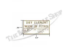 Triumph Air Cleaner 'Dry Element Wash In Petrol' Vinyl Decal(S) 1967-1970 Pn# Tbs-S129 3 Tbs S129 02 Triumph Air Cleaner Vinyl Decal 1967 1970 1