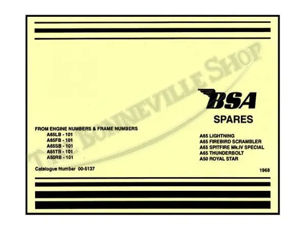 Tbs 5137 00 5137 01 1968 Bsa Parts Book A65 A50 Lightning Firebird Spitfire Thunderbolt Royal Star