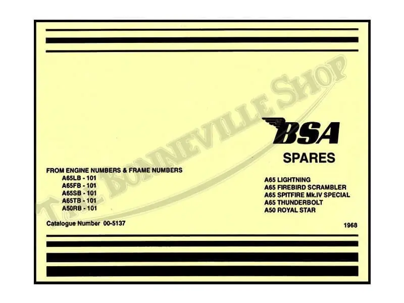 tbs 5137 00 5137 01 1968 bsa parts book a65 a50 lightning firebird spitfire thunderbolt royal star