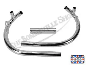 Bsa A65 Lightning Thunderbolt Exhaust Pipe Header Set Balanced 1971-72 With Cross-Over Balance Pipe Pn# 71-2043 71-2045 70-9888 3 Bsa Exhaust Pipe Header Set Balanced With Cross Over Balance Pipe