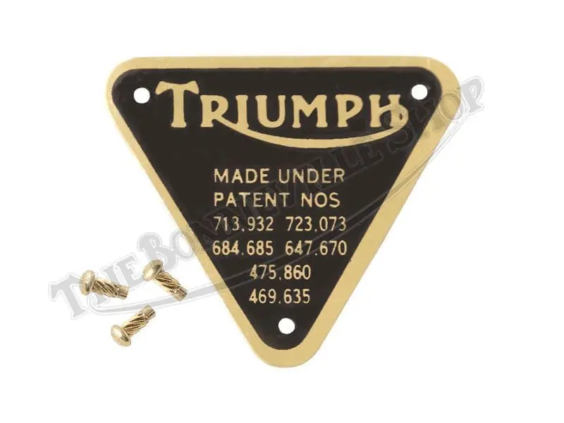 Triumph 500 / 650/ 750 Brass Patent Plate And Rivets Pn# 70-4016 B 1 70 4016B Triumph 500 650 750 Brass Patent Plate And Rivets 1