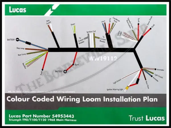 54953443 G 01 Triumph 500 650 T120 Tr6 T100 T100C Genuine Lucas Wiring Harness 1968