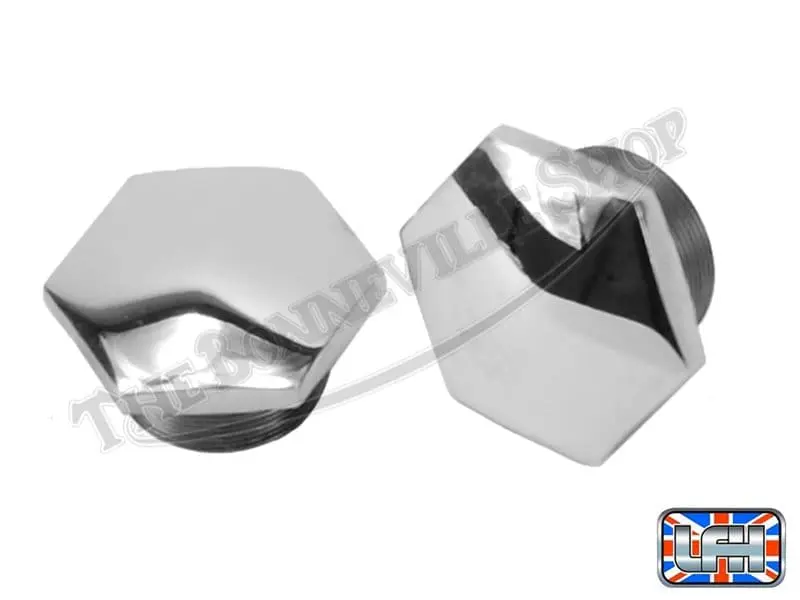 Triumph Bsa 500 650 Chrome Fork Top Nuts (2) Uk Made 1964-67 26Tpi Pn# 97-1658 C 1 97 1658 C 04 Fork Top Nuts Chrome 63 67