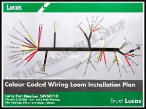 Lucas 71-72 Triumph Bsa 650 Twins Main Cloth Wiring Harness Pn# 54959629 G 54960710 G 99-1222 G 3 54959629 G 99 1222 G 01 Lucas 71 72 Triumph Bsa 650 Twins Main Cloth Wiring Harness