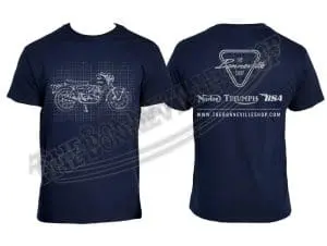 Norton Roadster Blueprint T-Shirt Navy Blue With White Ink Pn# Tbs-9983 4 A Front And Back View Of A Blue Shirt